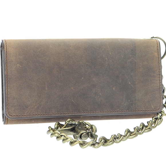 Brown Leather RFID Motorcycle Wallet With Chain - Picture 3 of 4